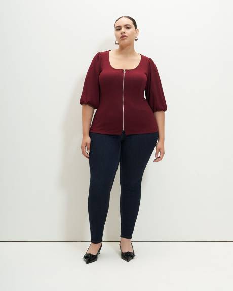 Textured Knit Top with Zippered Front - Addition Elle