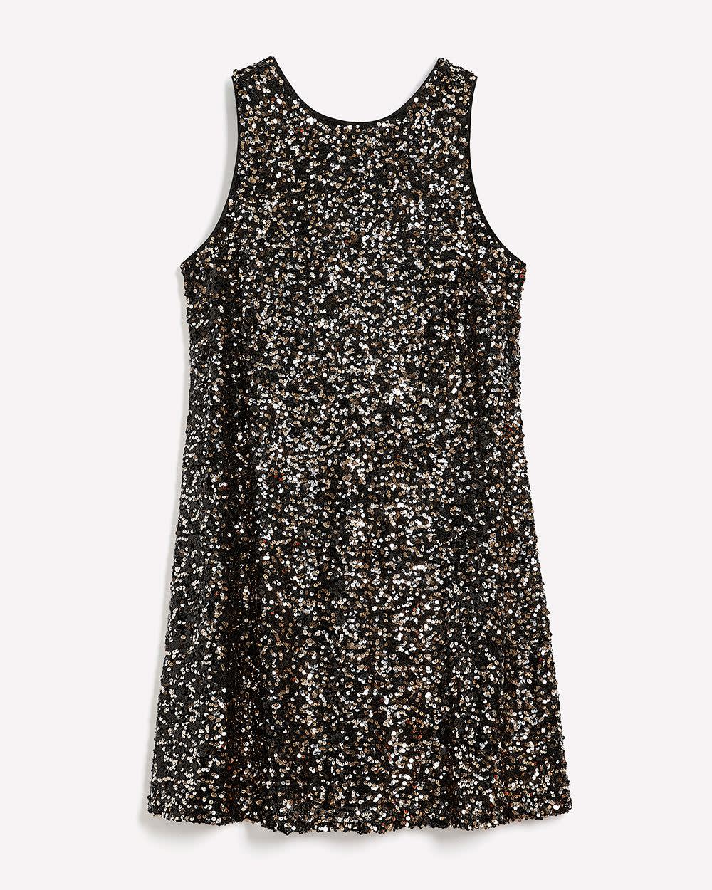 Flared Sequined Sleeveless Dress with Back Bow Flared Sequined Sleeveless Dress with Back Bow