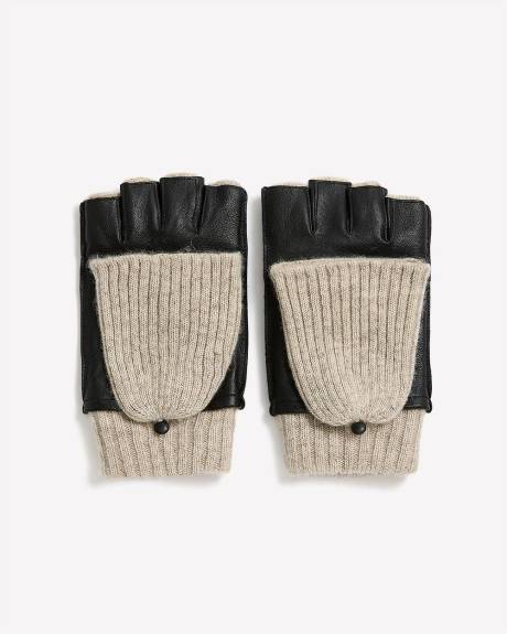 Gants sans doigts en cuir avec par-dessus en tricot
