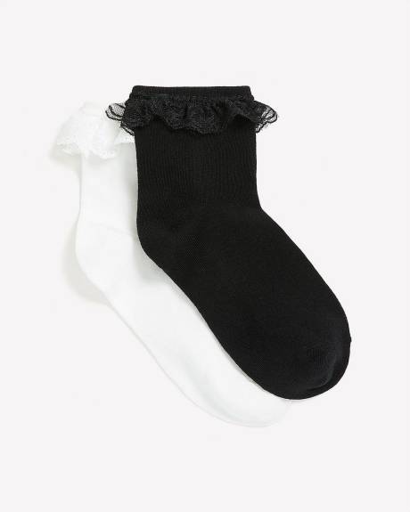 Ankle Socks with Eyelet Trim Details, Pack of 2