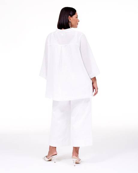 Buttoned-Down Cotton Tunic with 3/4 Sleeves - Addition Elle