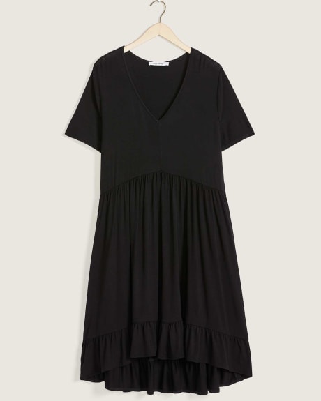 Solid Fit And Flare Dress With Ruffles - In Every Story