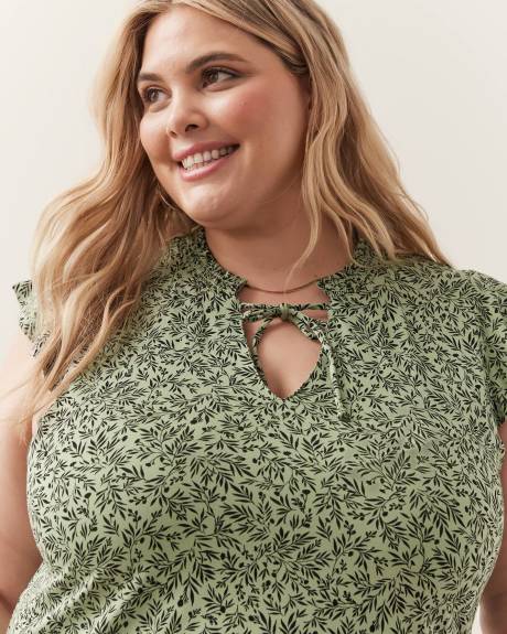 Responsible, Printed Flutter Sleeve Tunic with Smocked Neckline