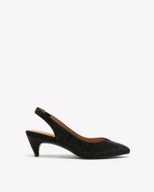 Extra Wide Width, Black Rhinestone Slingback Shoe with Kitten Heel