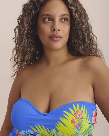 Maillot une-pièce fleuri de style bandeau froncé - Bleu by Rod Beattie
