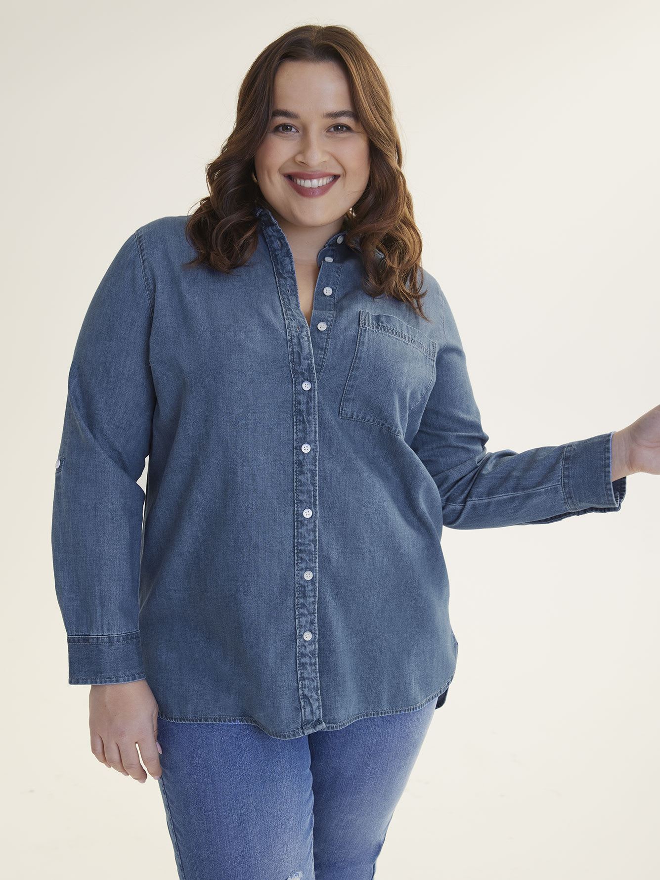 Denim Tunic Shirt with Chest Pockets