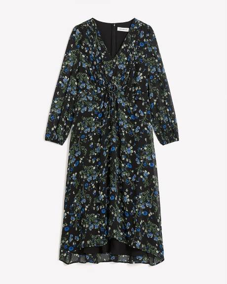 Floral V-Neck Midi Dress with High-Low Hem - Addition Elle