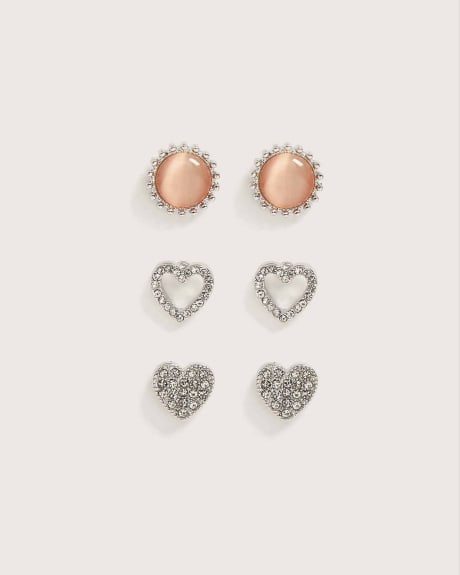 Stud Earrings With Hearts, Set of 3 - In Every Story