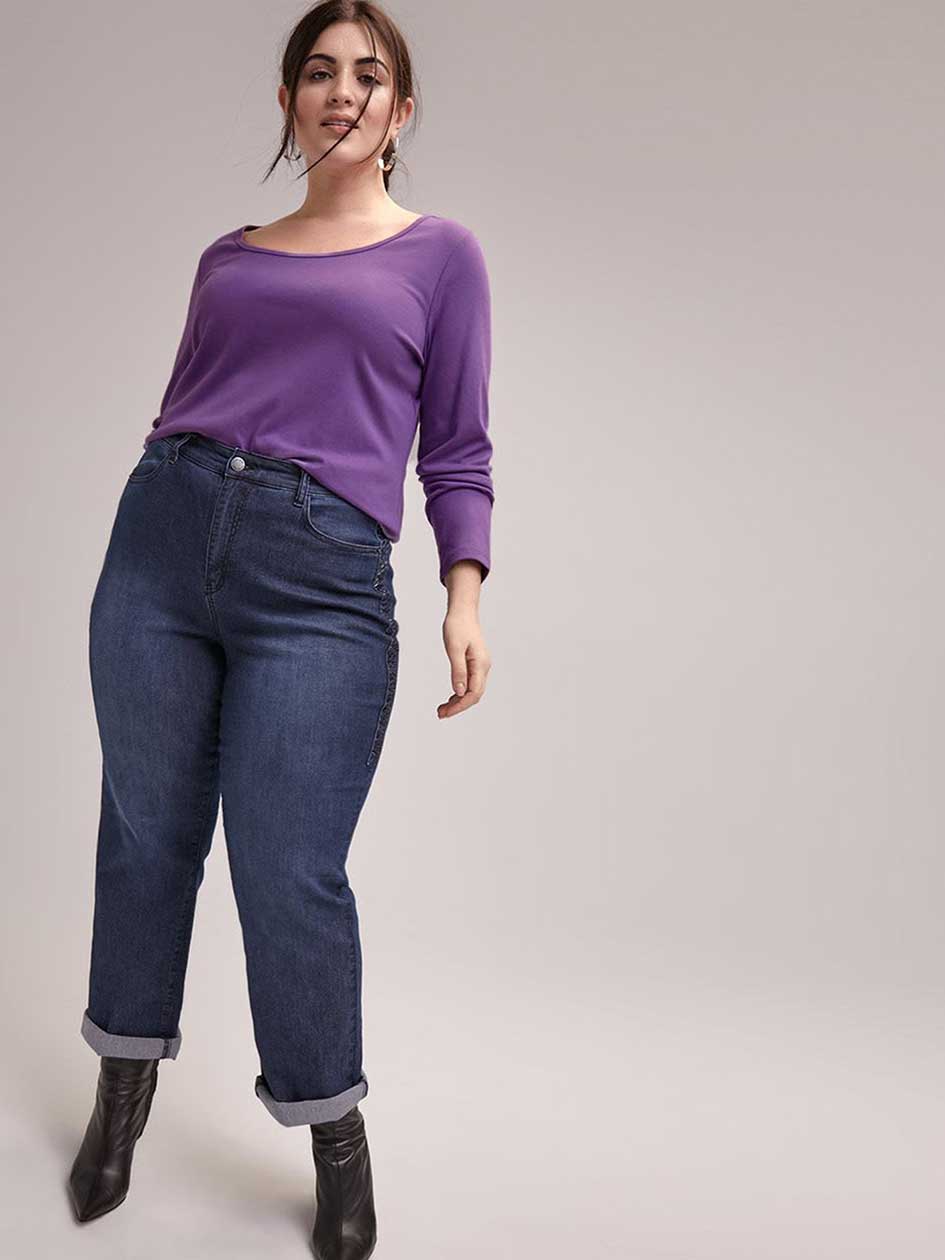 Curve Fit Long Sleeve Basic Scoop Neck T-Shirt - d/C JEANS