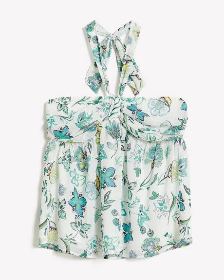 Responsible, Floral Sleeveless Bustier Blouse with Neck Tie - Addition Elle