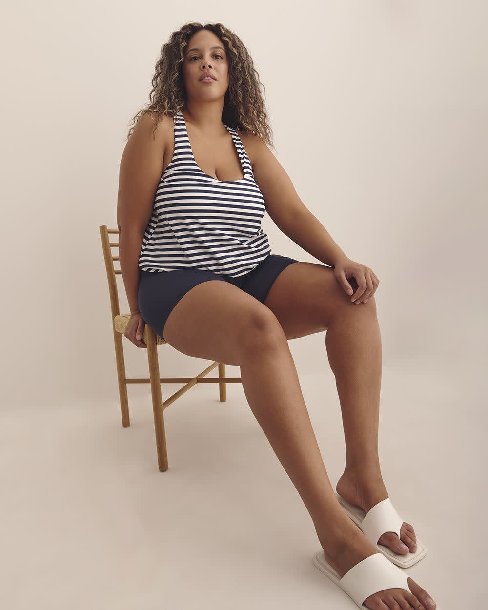 Tankini bleu rayé avec dos nageur