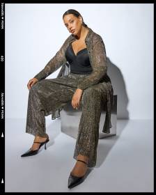 Meredith Shaw x PENN - Wide-Leg Metallic Pleated Pant