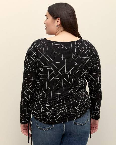 Boat-Neck Knit Top with Side Drawstrings