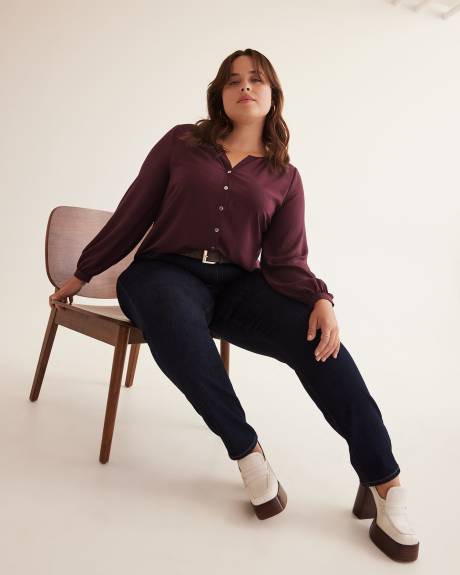 Satin Blouse with Long Balloon Sleeves
