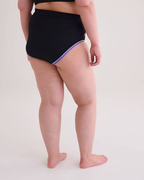 Ribbed High-Waisted Swim Brief with Mesh Inserts