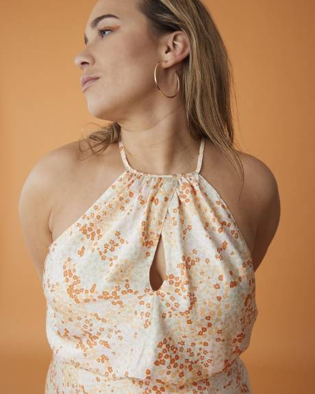 Camisole en satin fleuri à col licou croisé - Addition Elle