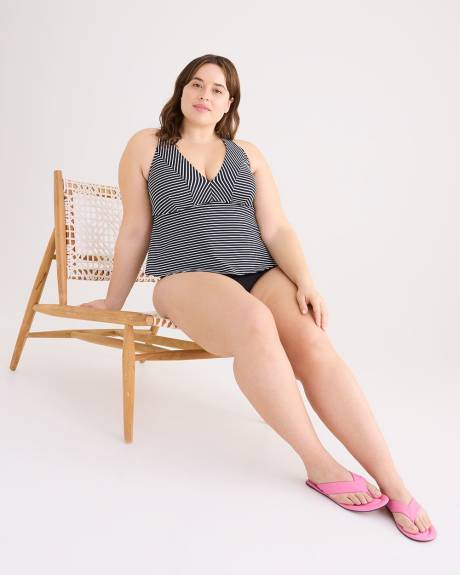 Tankini ligné à encolure en V, coupe empire