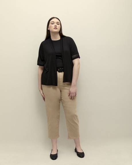 Short-Sleeve Cardigan with Decorative Trim