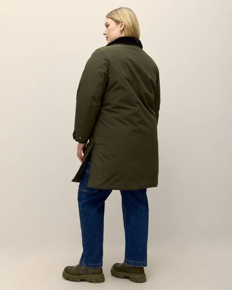 Knee-Length Parka with Removable Faux-Fur Hood