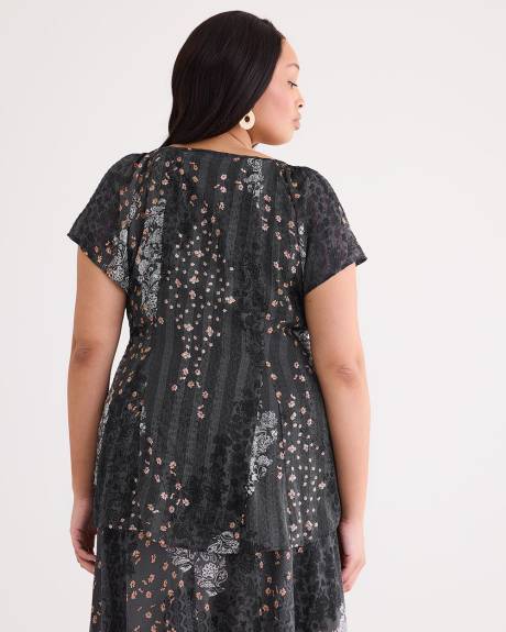 Scoop-Neck Blouse with Short Flutter Sleeves