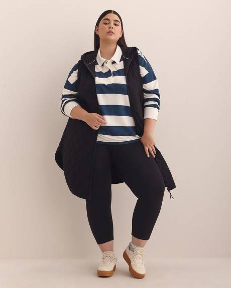 Long Black Quilted Vest with Hood - Active Zone