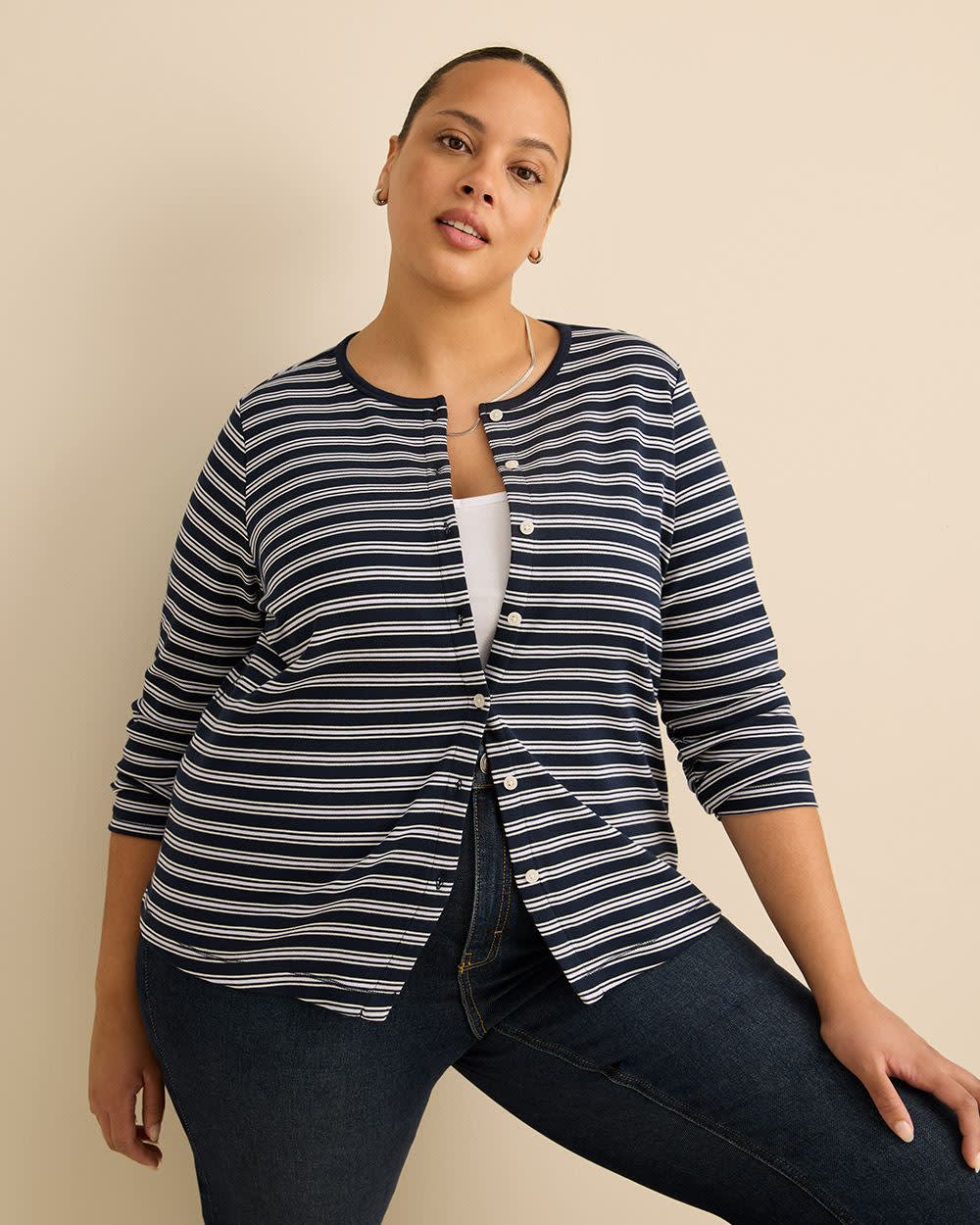 Cardigan ray&eacute; &agrave; manches longues, col rond