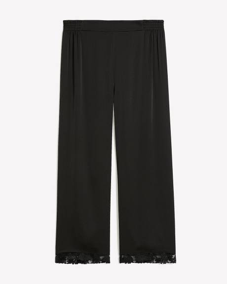 Pantalon en satin noir avec ourlet en dentelle - Déesse Collection