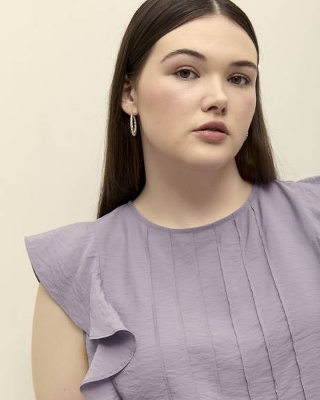 Pintuck Blouse with Short Flutter Sleeves