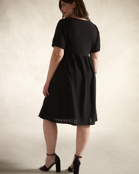 Eyelet Knit Dress with Short Balloon Sleeves - Addition Elle