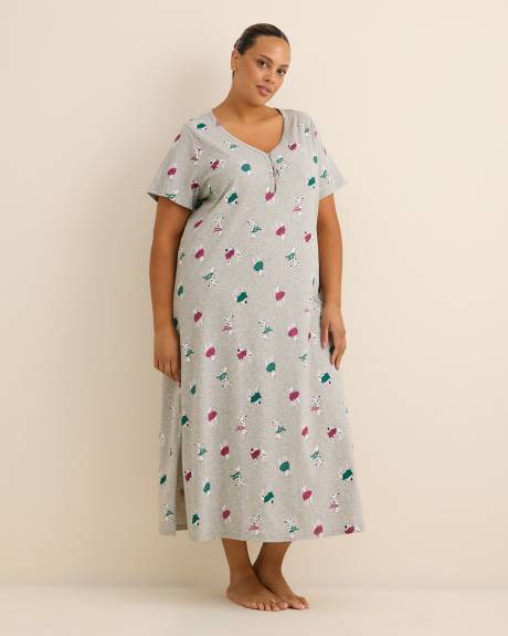 Long Grey Heather Knit Sleepshirt with Dalmatian Print - ti Voglio Long Grey Heather Knit Sleepshirt with Dalmatian Print - ti Voglio