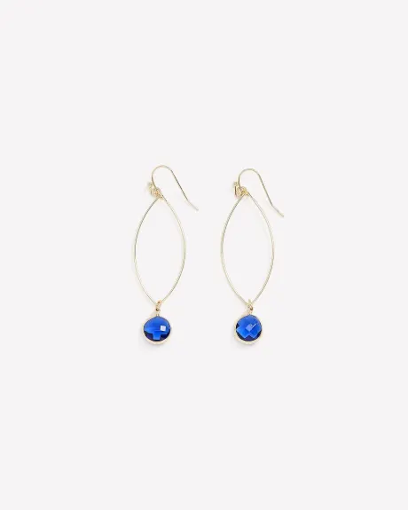 Golden Pendant Earrings with Blue Glass Stone