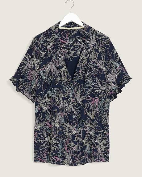 Responsible, Printed Frilled Buttoned-Down Pyjama Shirt - ti VOGLIO
