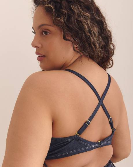 Dark Blue Louise Bandeau Bikini Top with Drawstrings - Nana The Brand