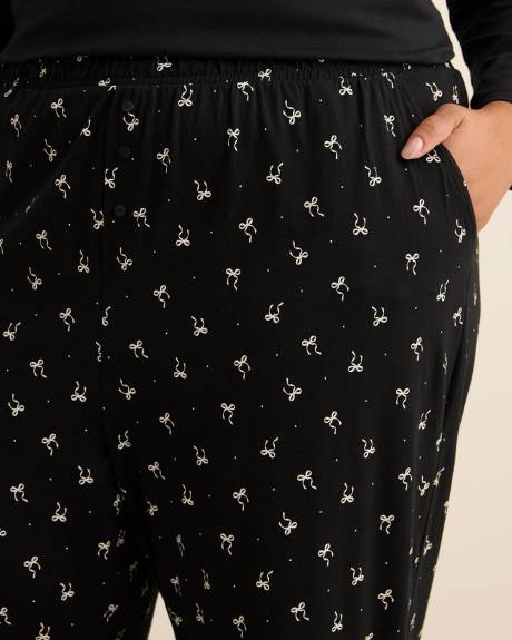 Black Bow-Print Cotton Knit Pyjama Pant - ti Voglio Black Bow-Print Cotton Knit Pyjama Pant - ti Voglio