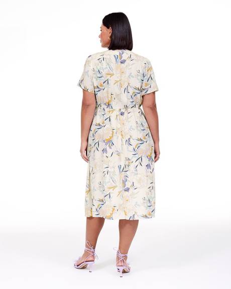 Woven Printed Dress with Short Sleeves and Front Buttons - Addition Elle