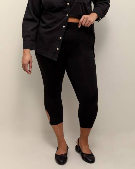 Legging écourté noir avec ouverture à l'ourlet, tissu responsable - Essentiels PENN.