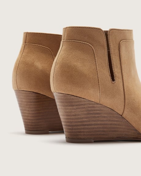 Extra Wide Width, Camel Wedge Bootie with Leather Stack Heel