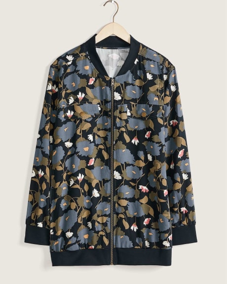 Printed Bomber Jacket With Pockets - In Every Story