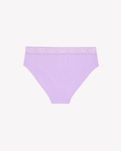 Culotte échancrée côtelée lavande avec bande de taille en dentelle - ti Voglio