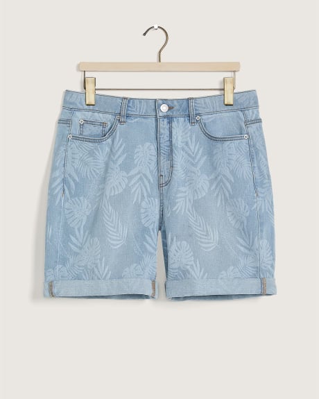 Responsible, Curvy Fit Printed Rolled Cuff Denim Shorts, Light Wash - d/C JEANS