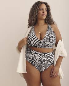 Zebra-Print Plunge Longline Bikini Top