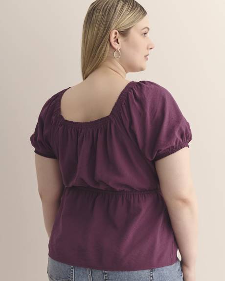 Square Neck with Short Balloon Sleeves Blouse