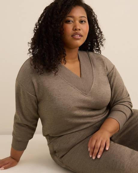 Dropped Shoulder Long-Sleeve V-Neck Top