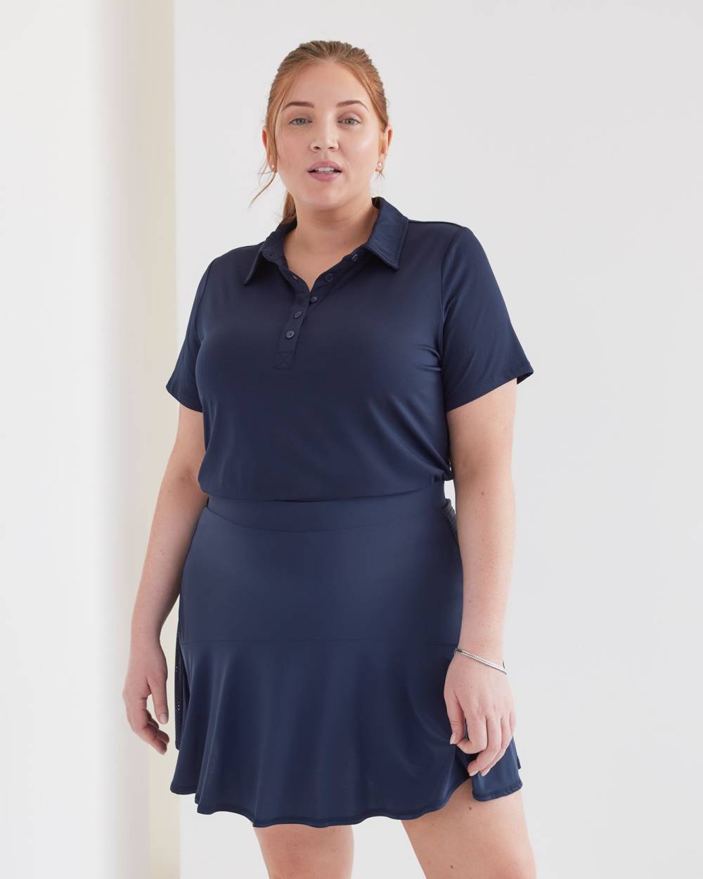Women's plus size navy blue polo shirts sales