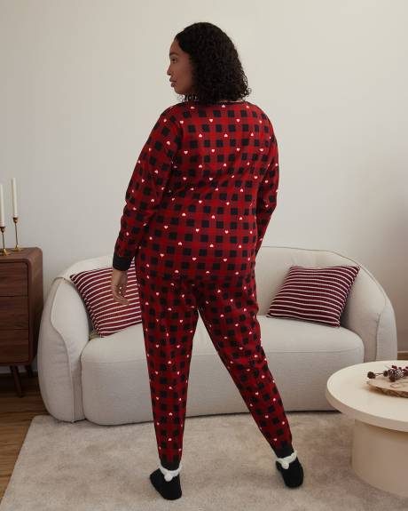 Heart Plaid Henley Tee with Jogger Pyjama Set - ti Voglio