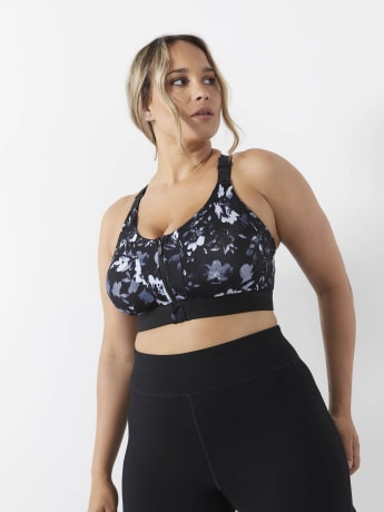 Printed Wireless Medium Support Sports Bra with Mesh Inserts - Active Zone