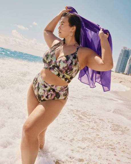 Abstract Print Longline Bikini Top with Crisscross Band - Addition Elle