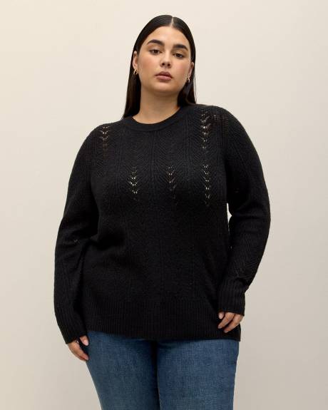 Long-Sleeve Sweater with Back Opening and Satin Bow