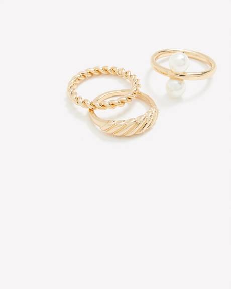 Assorted Golden Rings with Pearls, Set of 3