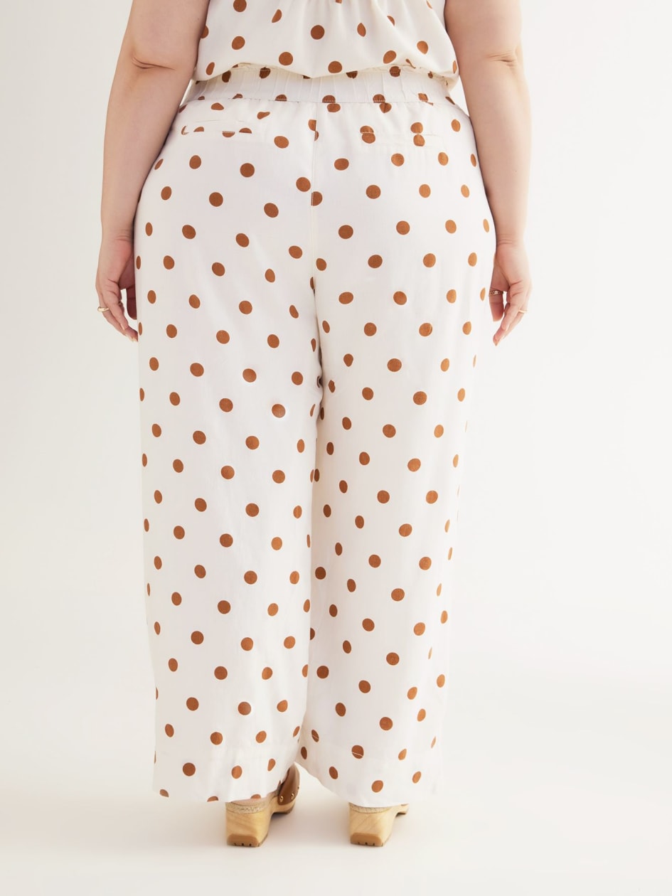 Dotted Linen Blend Wide-Leg Pull-On Pant